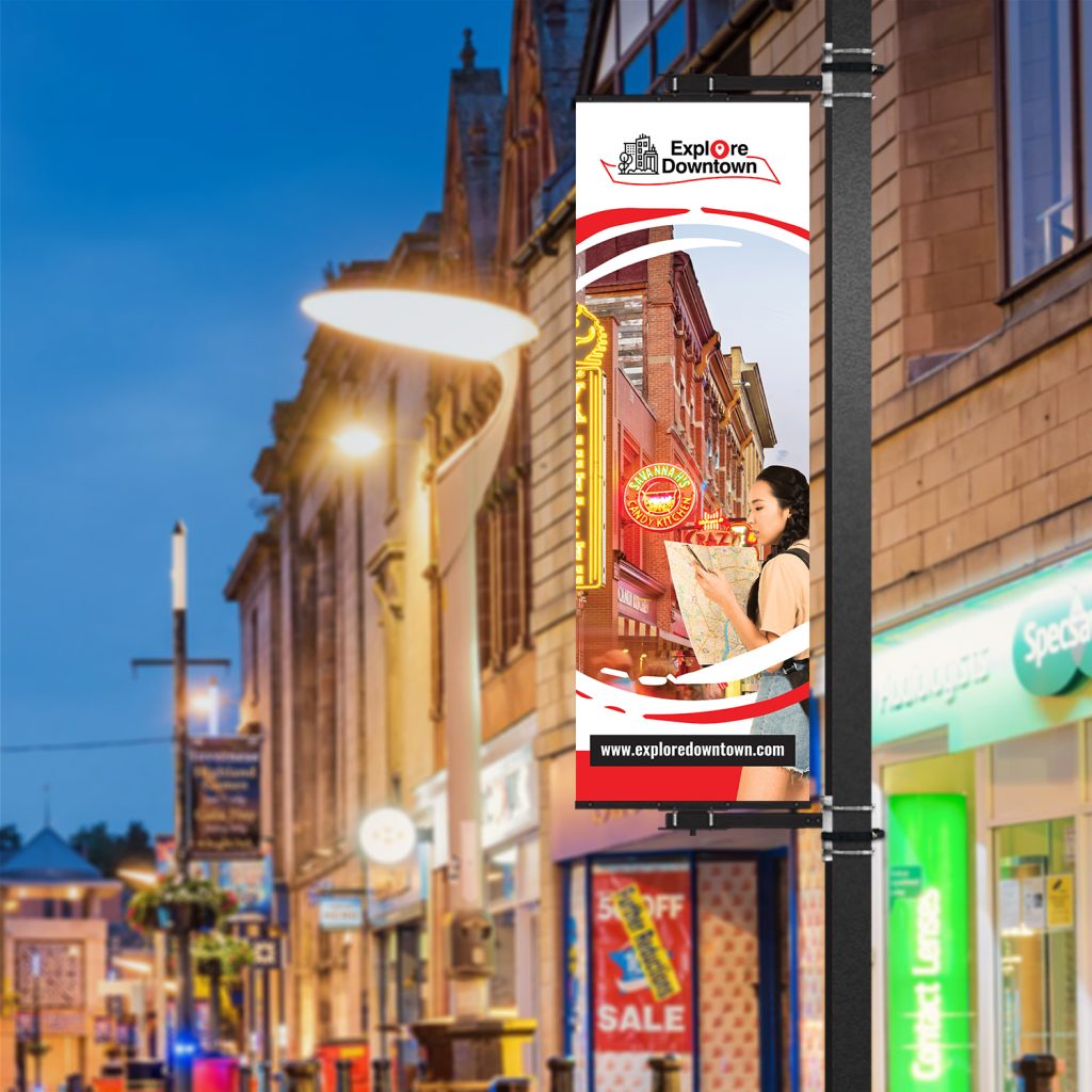 Explore Downtown Swivel Pro Light Pole Sign 24x72