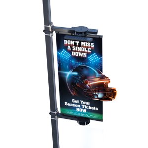die cut banner design on a light pole
