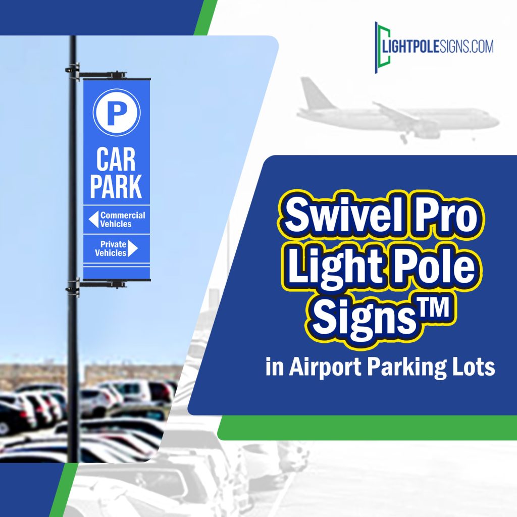 car park sign on a light pole in an airport parking lot