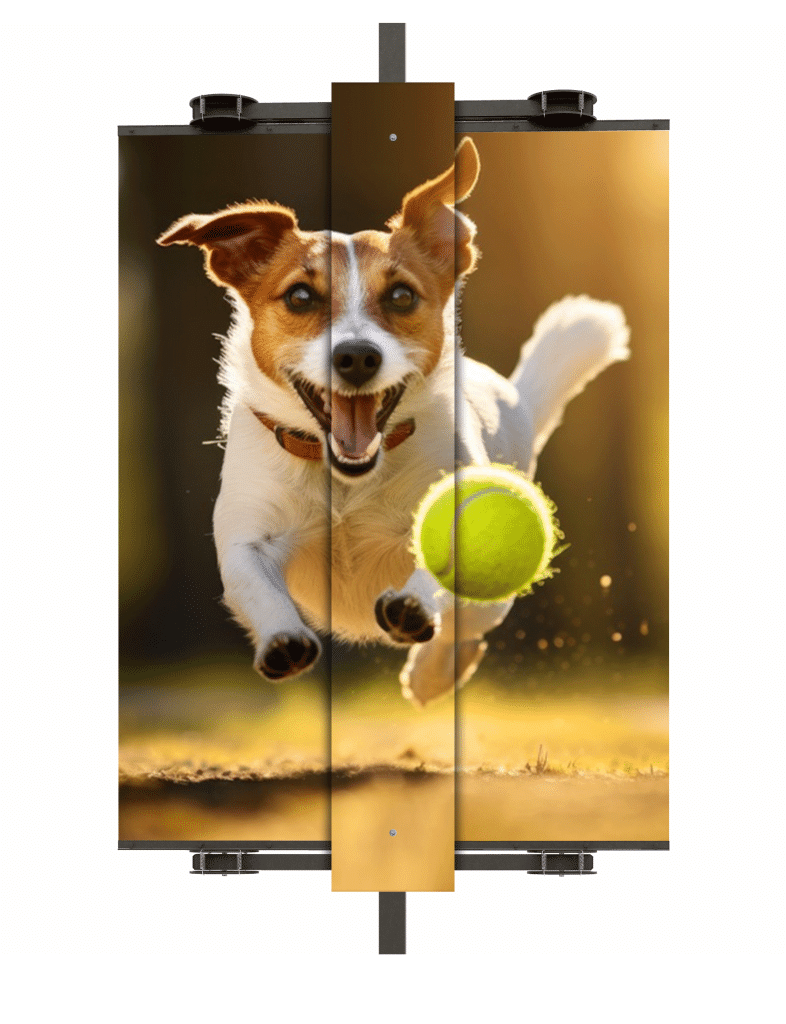 full dog photo on a swivel pro and pole cover for apartment building signs