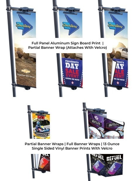 Full Panel Aluminum Sign Board Print, Partial Banner Wrap (Attaches With Velcro), Partial Banner Wraps | Full Banner Wraps, 13 Ounce Single Sided Vinyl Banner Prints With Velcro